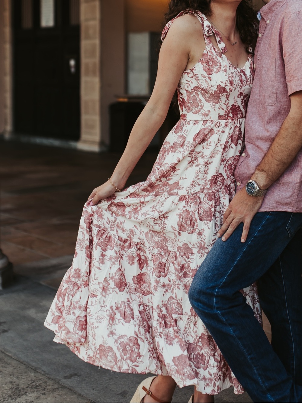 Francesca's Collections Rose Floral Maxi Dress in Blush White
